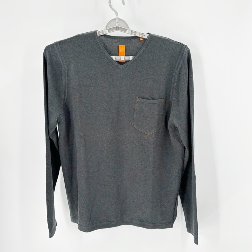 Robert Comstock Vertical silk cotton blend gray lightweight pullover sweater